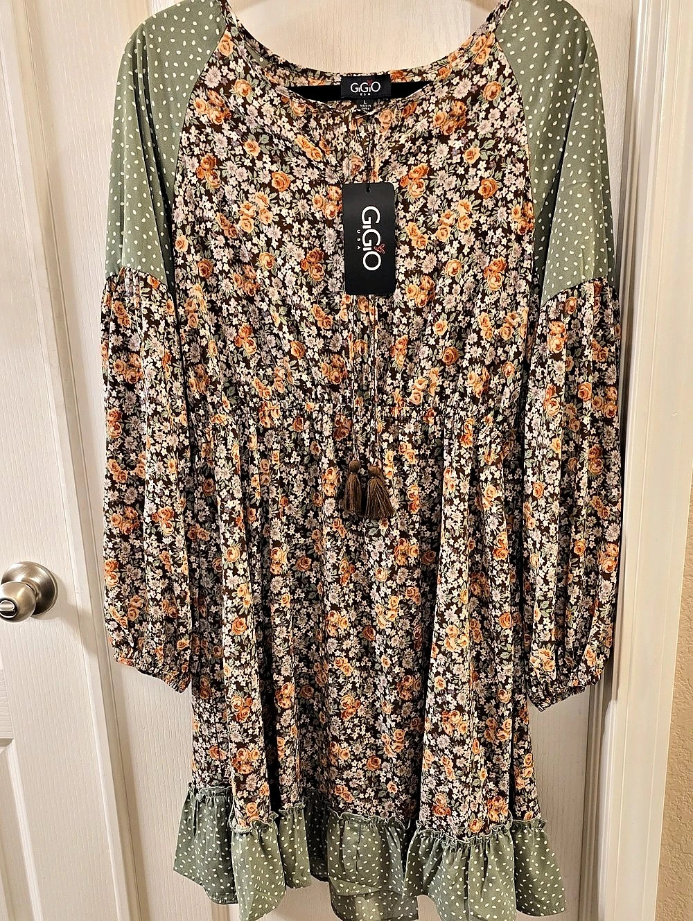 GiGiO Floral Dress in Green & Brown